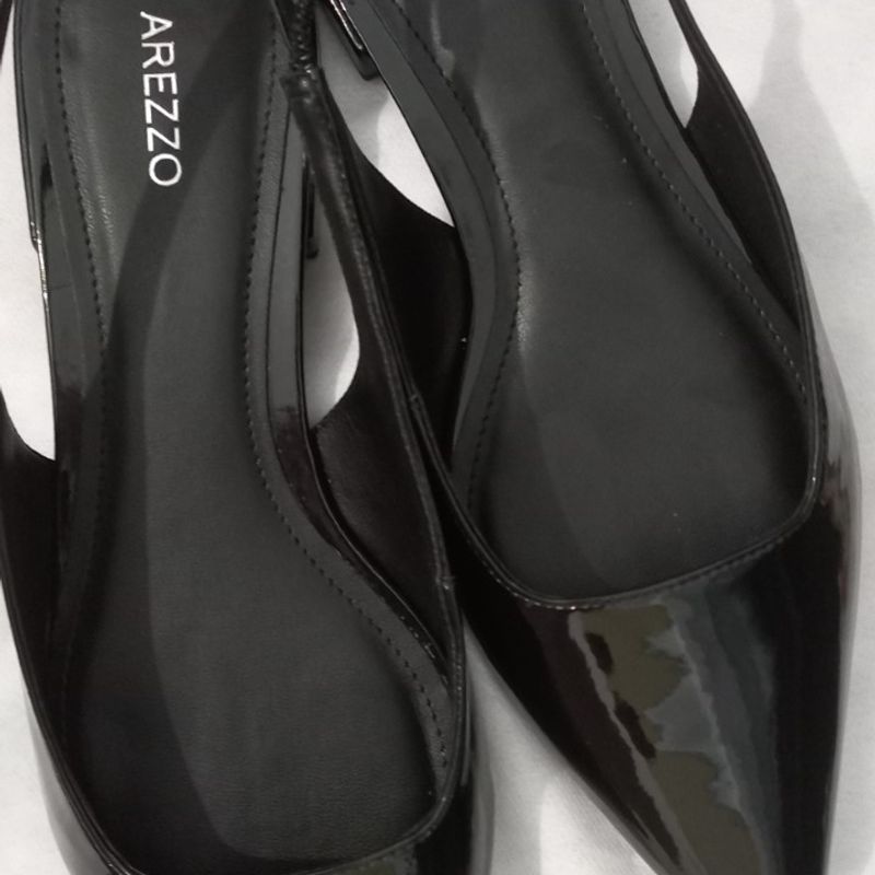 Sapatilha Preta Verniz Bico Fino Slingback Sapatilha Feminina