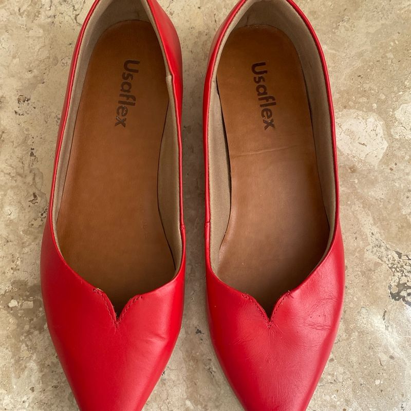 Sapatilha Sapato Couro Bico Fino Vermelho Usaflex Confort Sapatilha  Feminina Usaflex Usado 95296855 enjoei