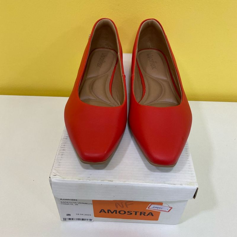 Sapatilha Vermelho Tomate Couro Básica-Aj2601-Usaflex Sapatilha