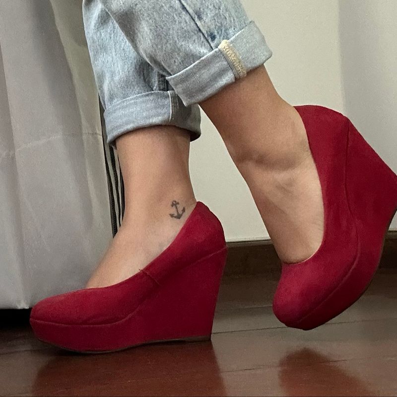 Sapato store vermelho anabela