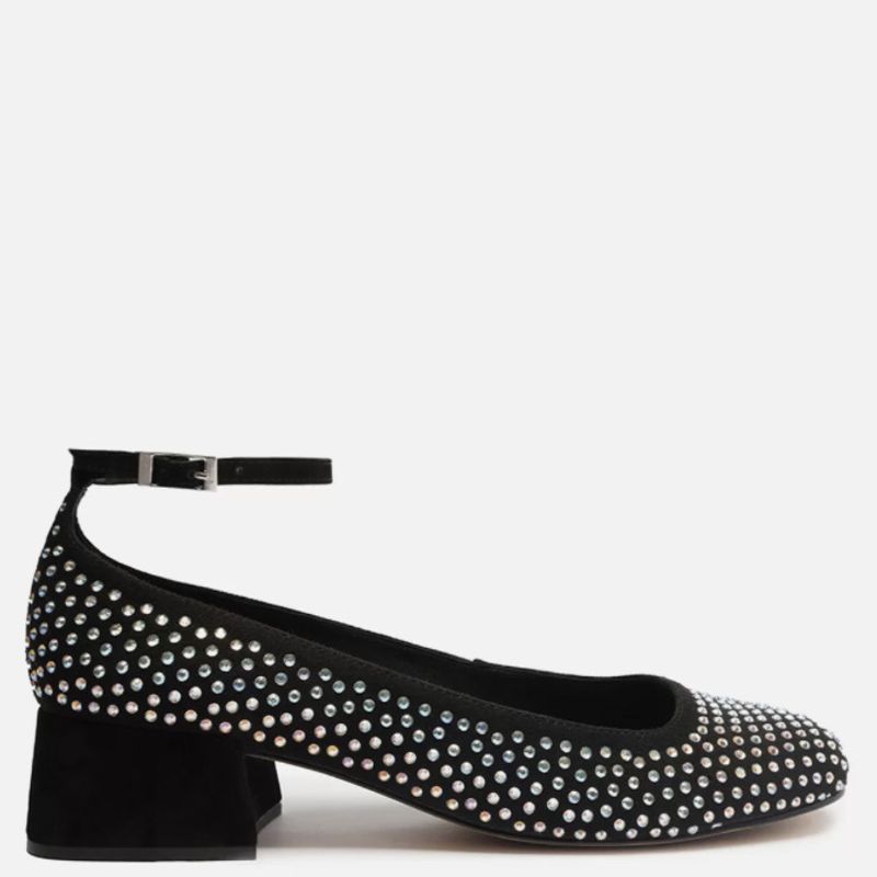 Sapato Boneca Preto Salto Bloco Strass Arezzo Sapato Feminino