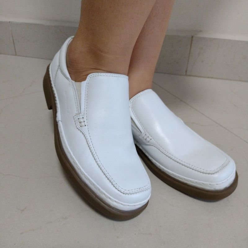 Sapato Feminino Branco Profissional em Couro Legítimo