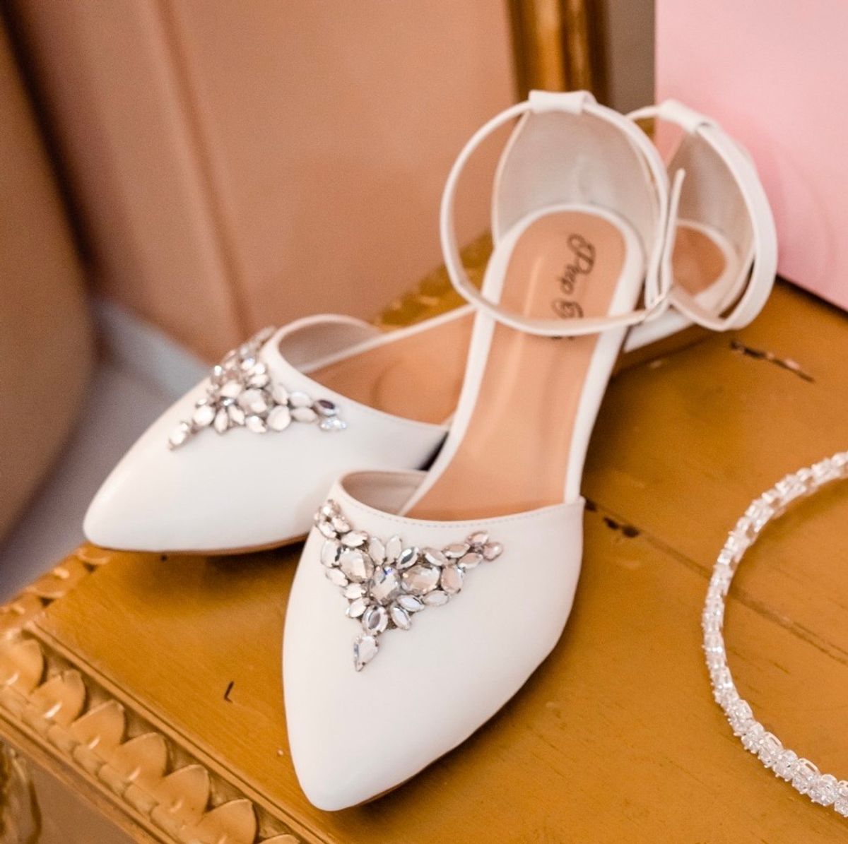 Noiva Sandalia Feminina Sem Salto Sapato Branco Sapatilha Noiva - Main Image