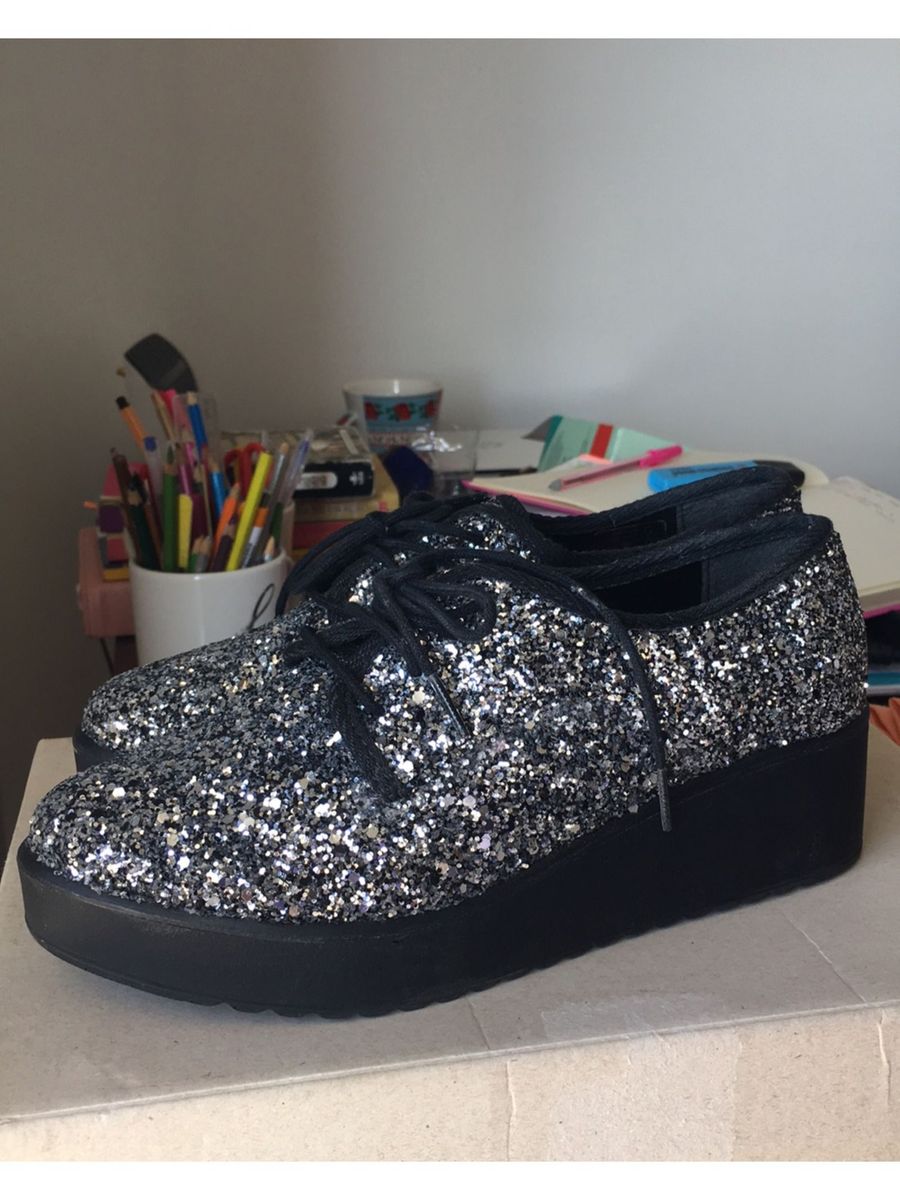 sapato feminino flatform com glitter satinato - sapatos satinato