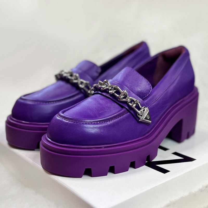 Mocassim Couro Mocassim Roxo Mocassim Roxo Couro Bridão Metálico Luma Arezzo
