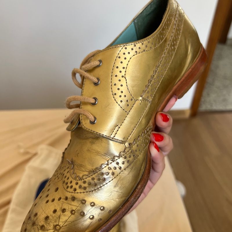 Sapato Oxford Blue Bird Dourado em Couro | Blue Bird Usado