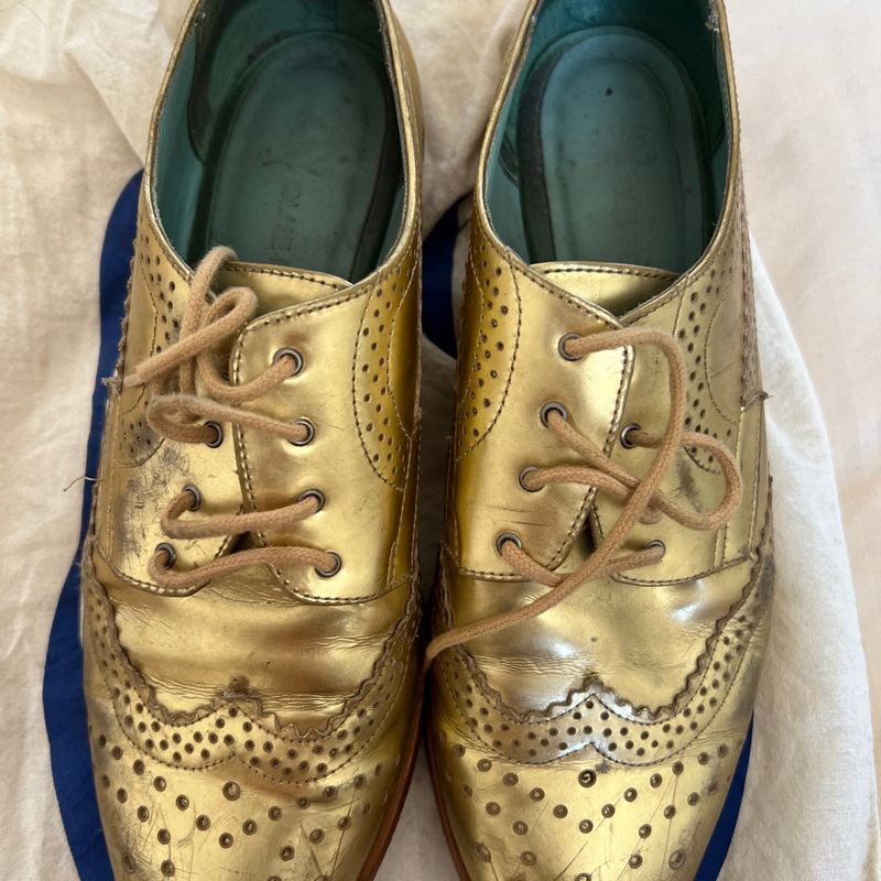 Sapato Oxford Blue Bird Dourado em Couro | Blue Bird Usado