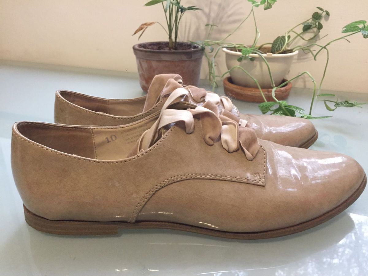 sapato oxford nude com cadarço em veludo - sapatos sem marca