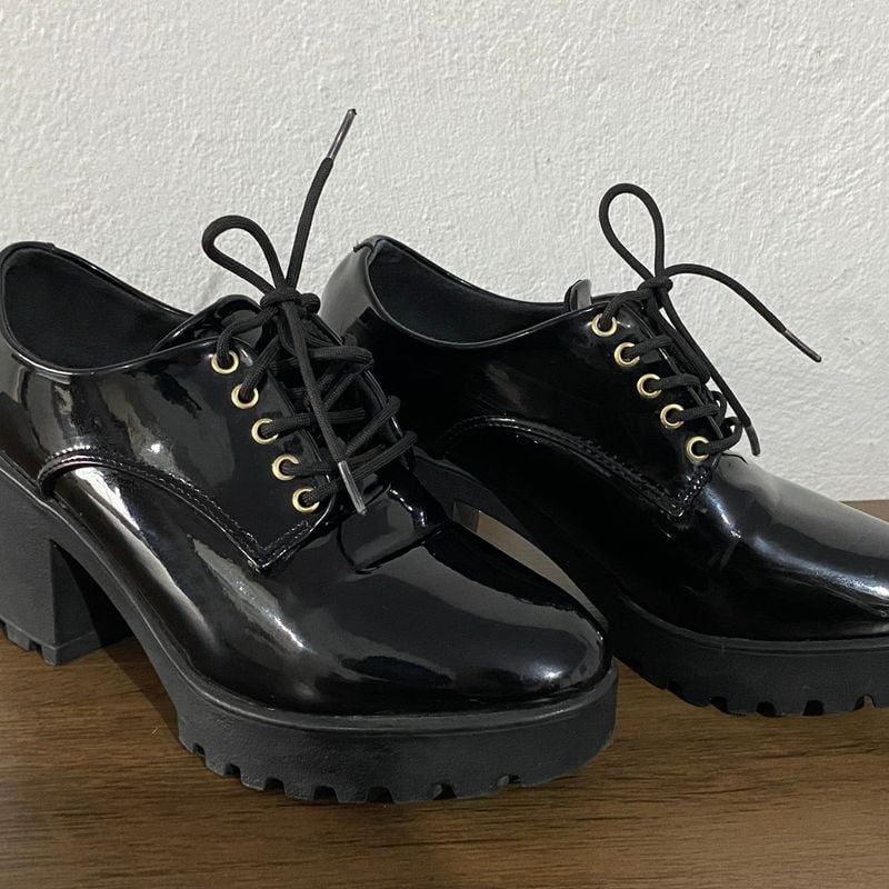 Verniz Sandalia Salto Alto Tratorado Sapato Oxford Verniz Salto