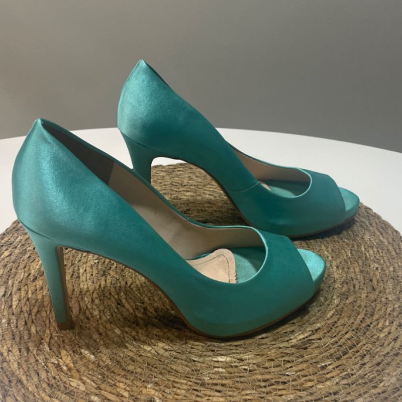 Sapato Peep Toe Durval Cor Azul Tiffany/Verde Água Durval