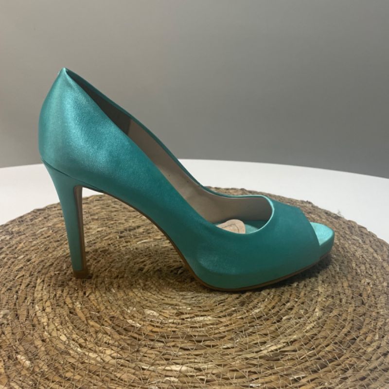 Sapato Peep Toe Durval Cor Azul Tiffany/Verde Água Durval