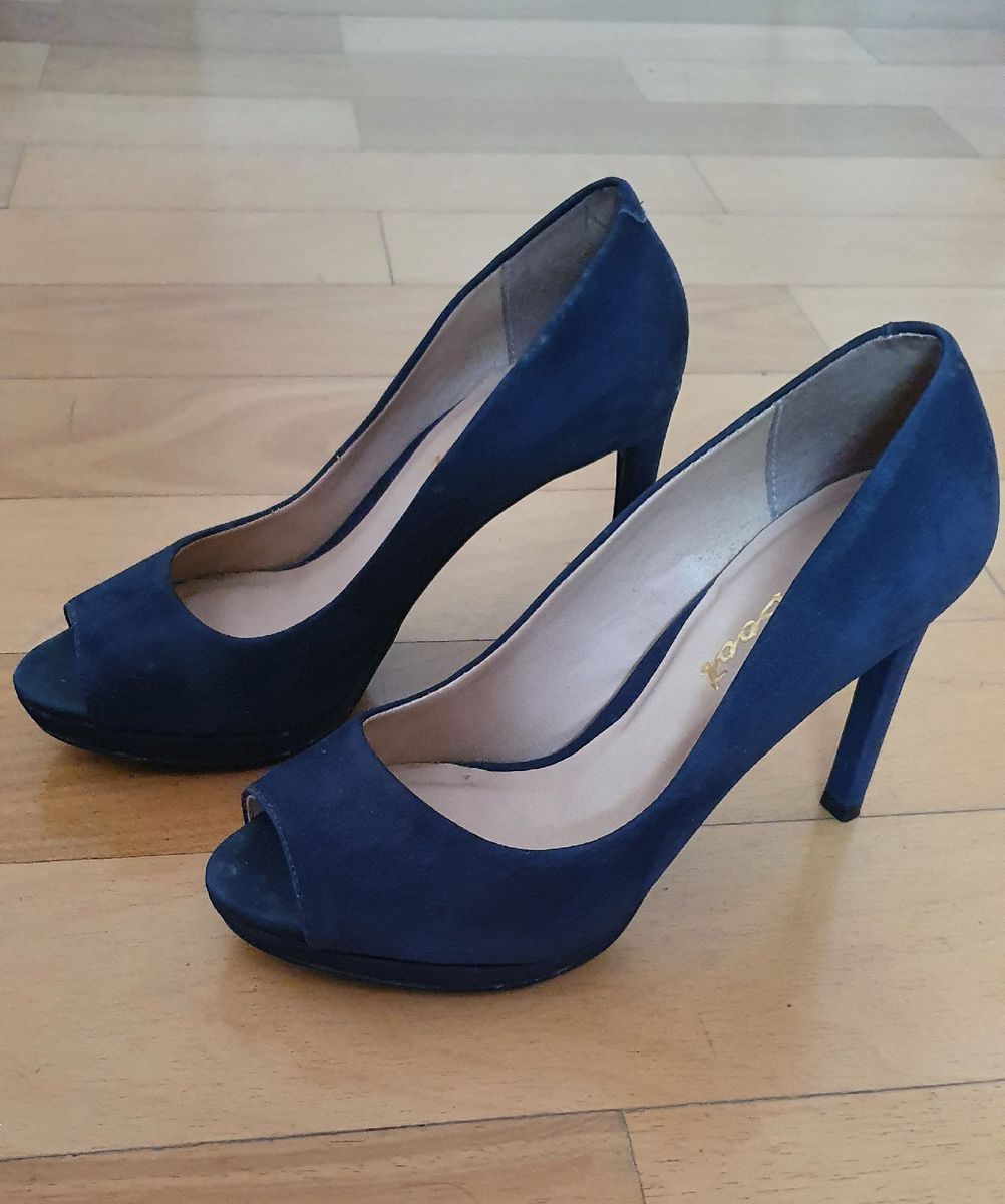 Sapato Peep Toe Nobuck Azul Marinho Sapato Feminino Lu Boot