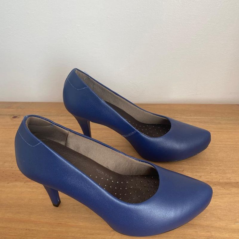 Heeled Scarpin Usaflex Azul Marinho Sapato Salto Fino Azul Marinho