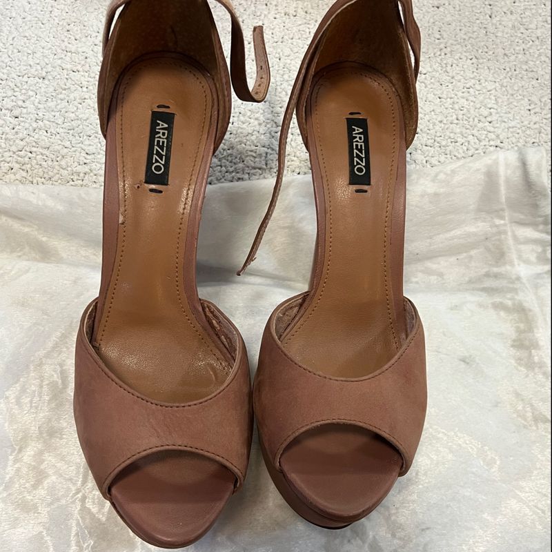 Sapato Sand lia Arezzo Peep Toe Salto Fino Marrom Nude