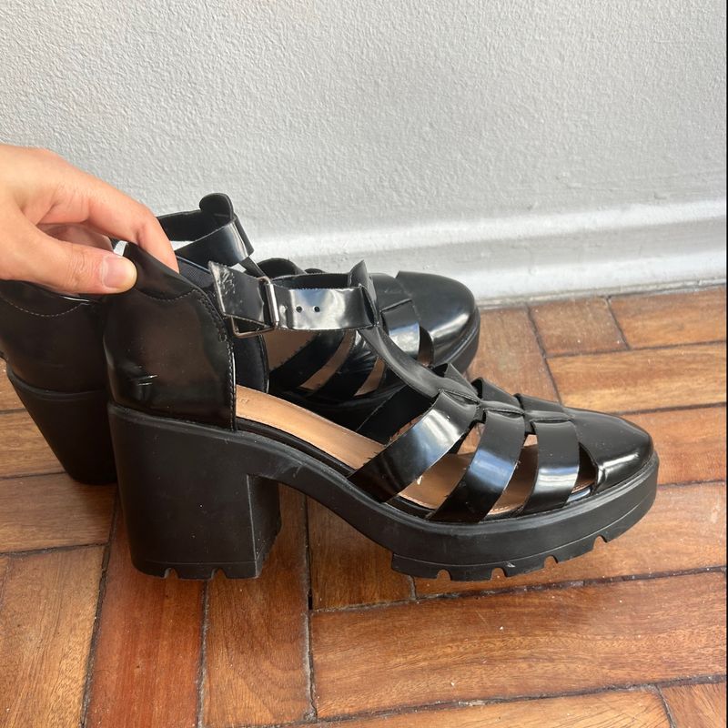 Sapato Sandália Tratorada Salto Grosso Sapato Feminino Santinato