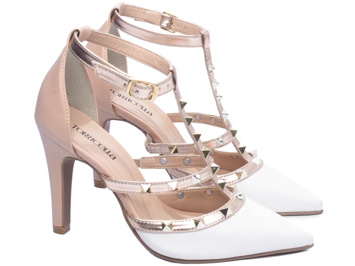 Sapato Scarpin Branco Noiva Casamento Formatura com Detalhes em