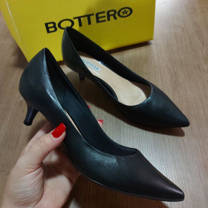 Sapato Social Scarpin Preto Salto Baixo Bottero 36 Sapato