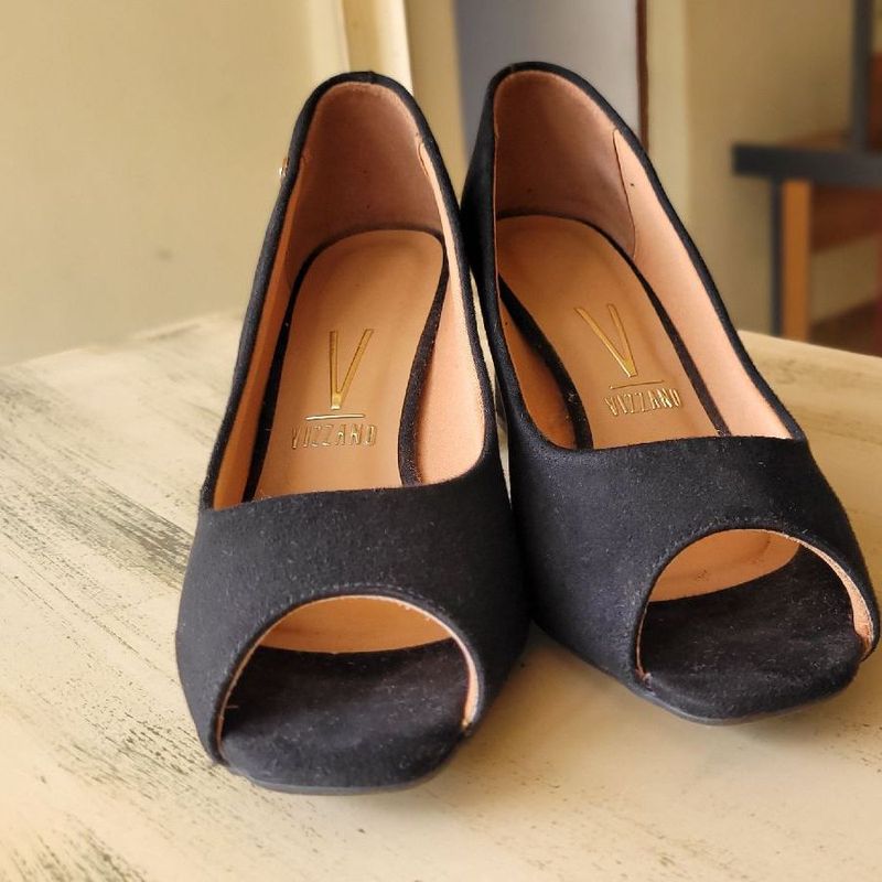 Sapato Social Feminino Vizzano Preto Veludo Meia Pata Bico Aberto