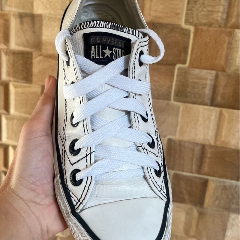 Sapato Tenis Converse All Star Branco de Couro Tamanho 34 All