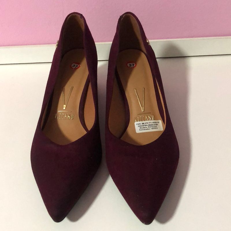Sapato Veludo Vinho Nr 37 Vizzano Salto Grosso 5cm Sapato