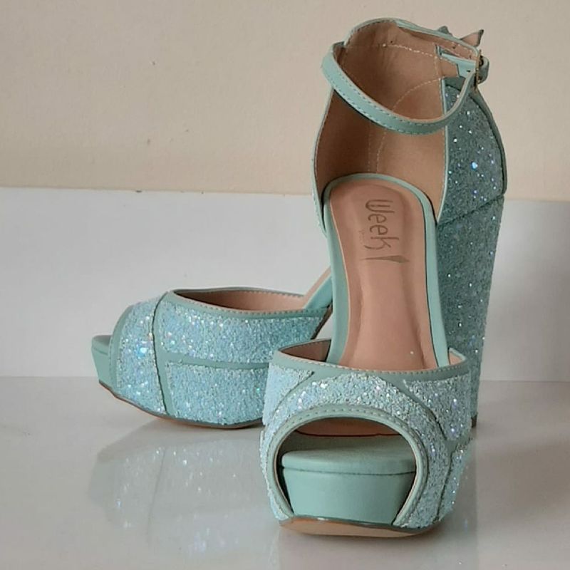 Sapato Verde Tiffany Sand lia Feminina Week Shoes Usado 47838904