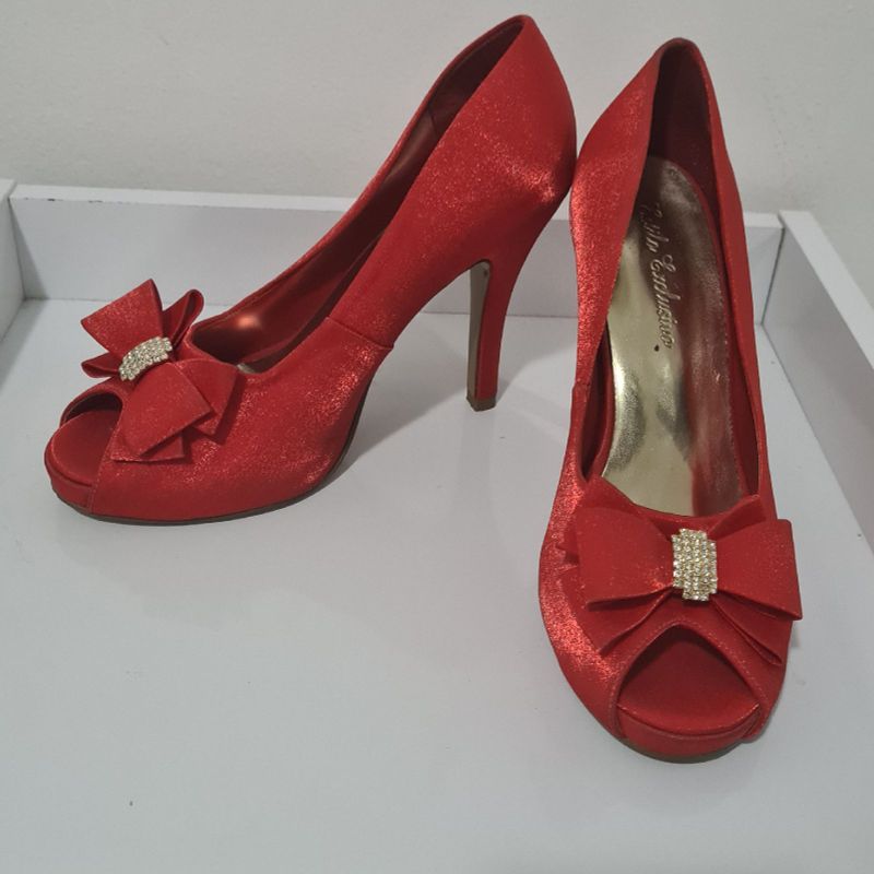 Sapato Vermelho Salto Casamento Sapato Feminino Estilo-Exclusivo