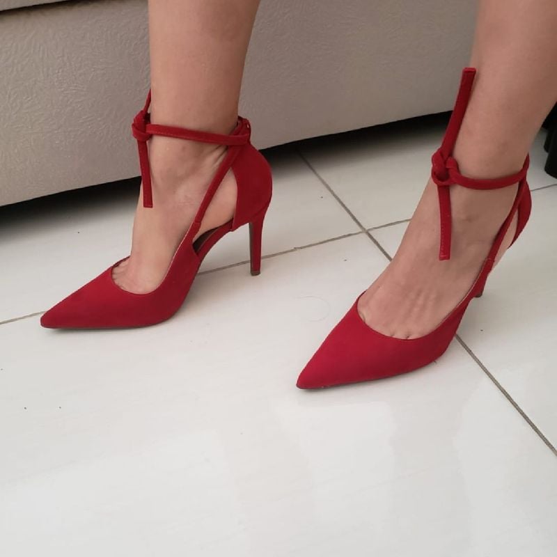Scarpin Camurça Vermelho Salto Fino Bebecê Sapato Feminino