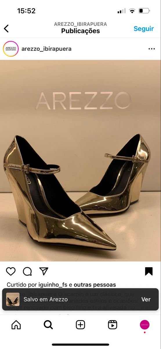 Scarpin Dourado Arezzo Fechado Inverno 2023 Sapato Feminino