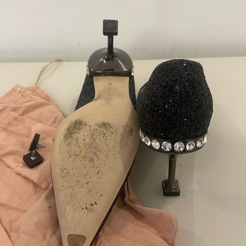 Scarpin Glitter Preto Crystal Miu Miu Usado 105221255 enjoei