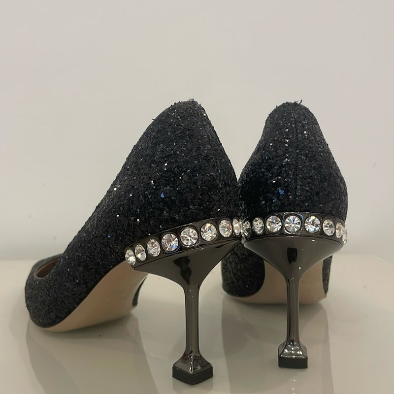 Scarpin Glitter Preto Crystal Sapato Feminino Miu Miu Usado 105221255  enjoei