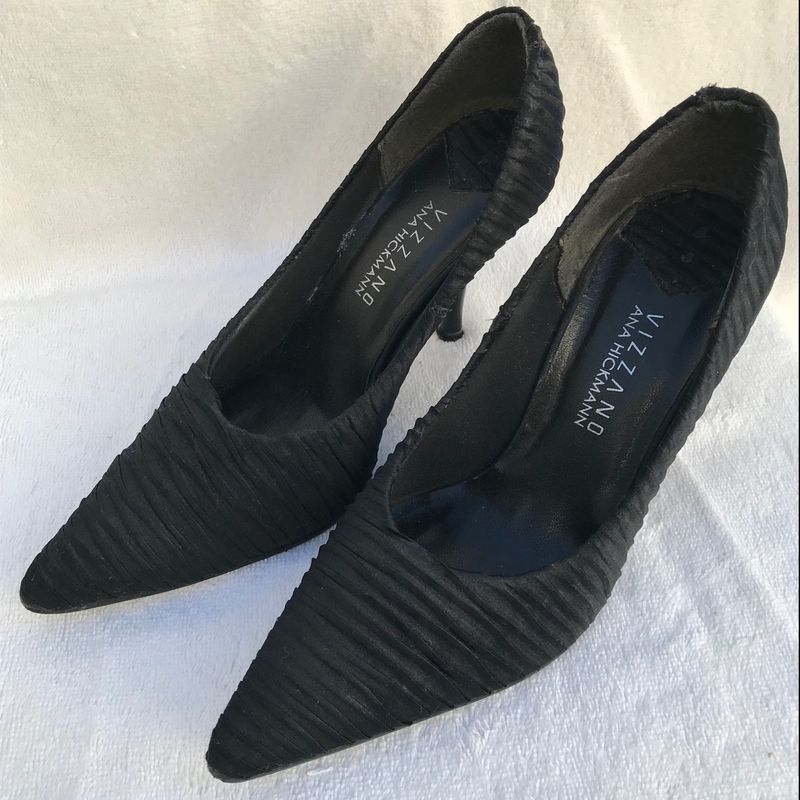 Scarpin Preto de Cetim Drapeado Luxo Elegante Estilo Zara Arezzo