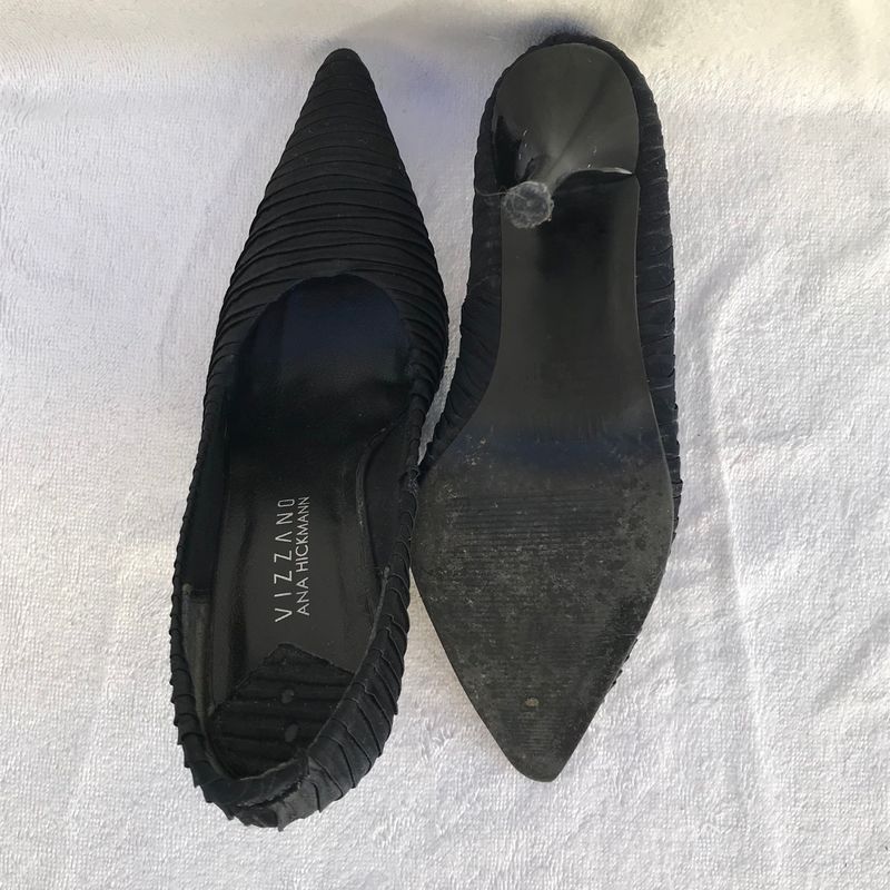 Scarpin Preto de Cetim Drapeado Luxo Elegante Estilo Zara Arezzo