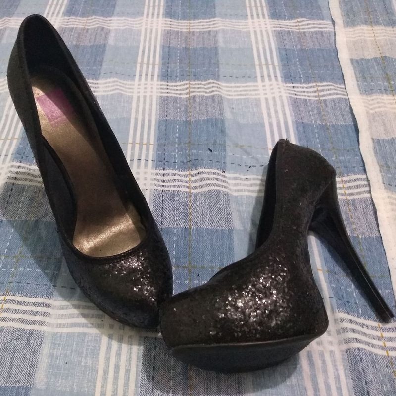 Scarpin Preto Glitter Sapato Feminino Pink Connection Nunca