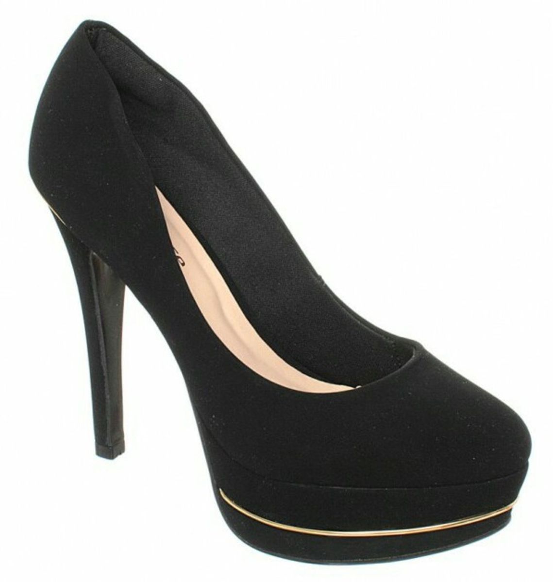 scarpin preto com detalhes dourado