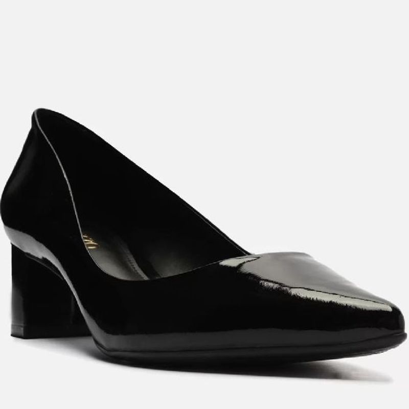 Scarpin Preto Verniz Salto Baixo Bloco Sapato Feminino Arezzo