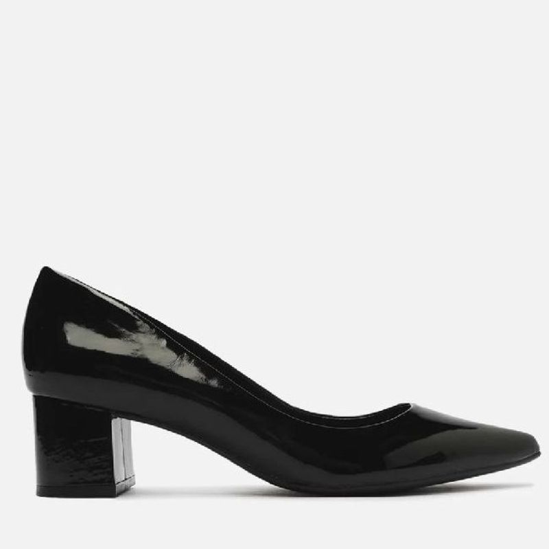 Scarpin Preto Verniz Salto Baixo Bloco Sapato Feminino Arezzo