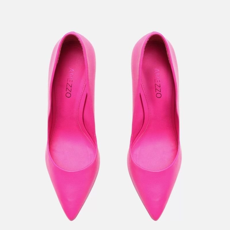 Scarpin Rosa Couro Salto Fino Alto Sapato Feminino Arezzo Nunca