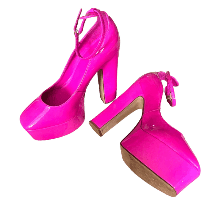 Scarpin Rosa Verniz Meia Pata Bloco Gilda Sand lia Feminina