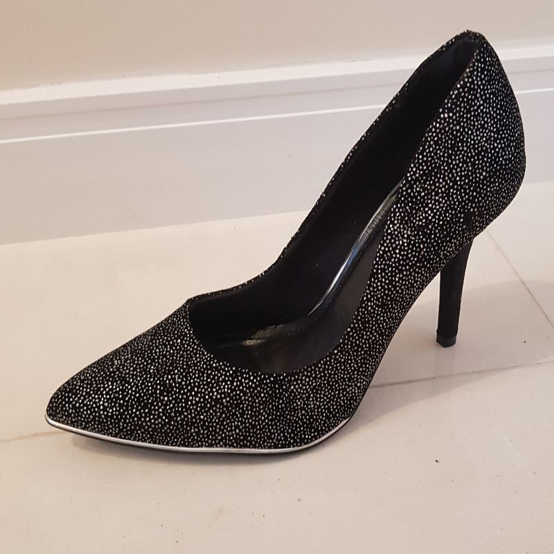 Calçados Sapato Scarpin Preto Com Glitter Sapato De Salto Yves