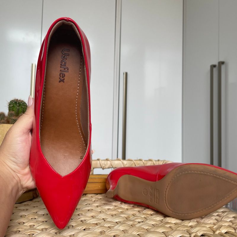 Sapato Usaflex Salto Baixo Usaflex Vermelho Scarpin Usaflex Básico