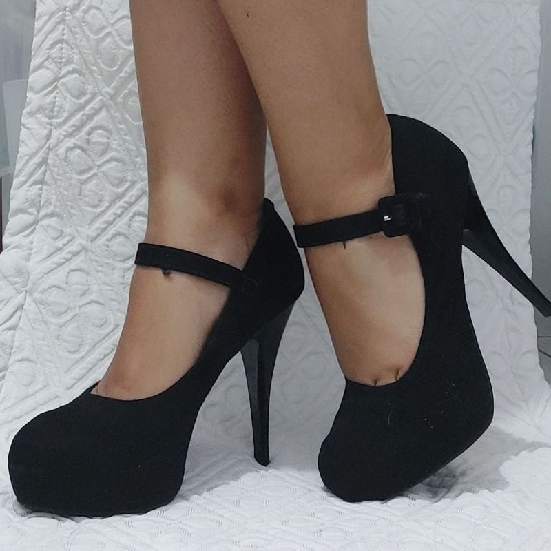 Scarpin Vizzano Meia Pata Boneca Camurça Preta Sapato Feminino Vizzano  Usado 83171503 enjoei