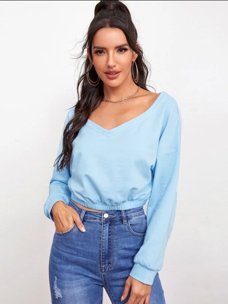 Shein Nova Blusa Azul Bebe Manga Longa Tamanho Gg Blusa Feminina Shein Nunca Usado Enjoei