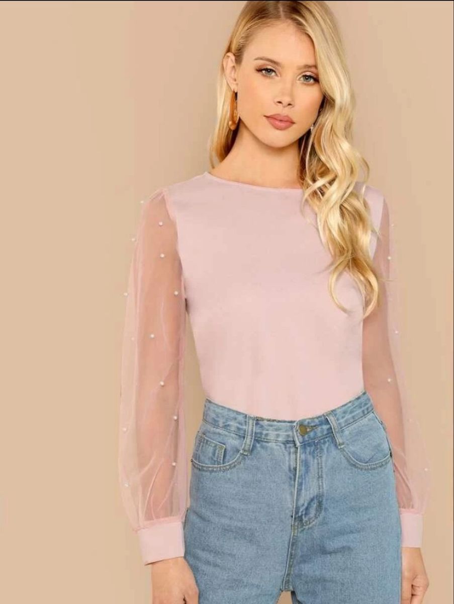 Shein Nova Blusa Rosa Bebe Manga Comprida Tamanho G Blusa Feminina Shein Nunca Usado Enjoei