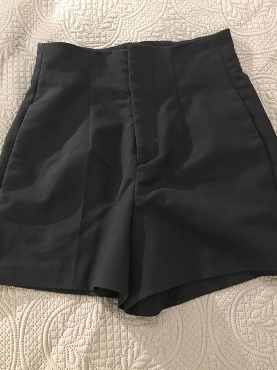 short alfaiataria preto cintura alta