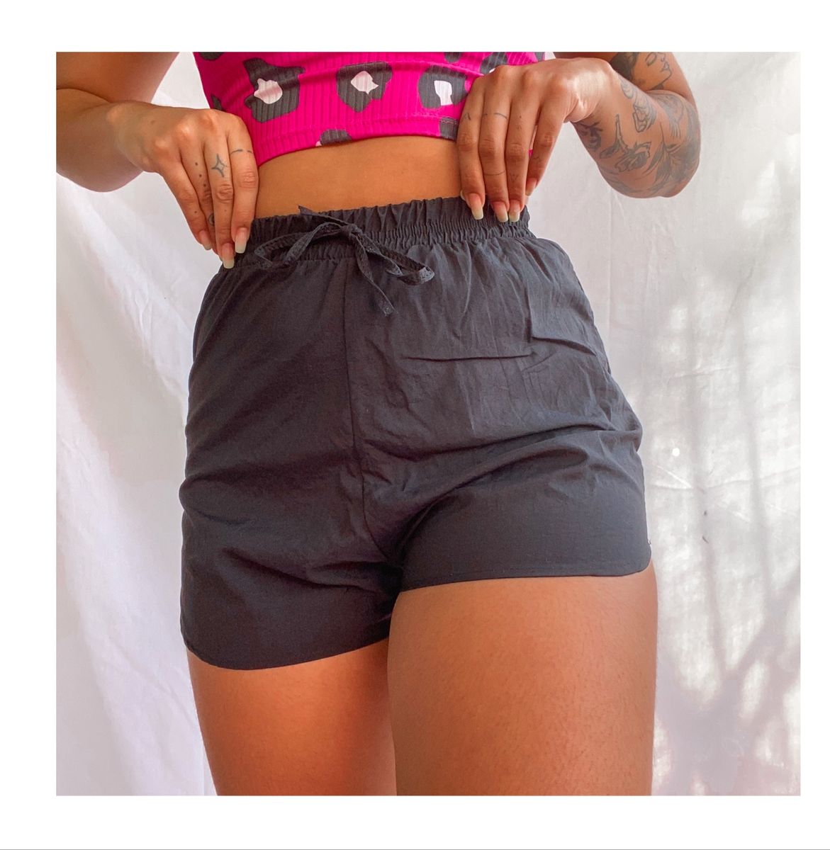 shorts de cintura alta preto