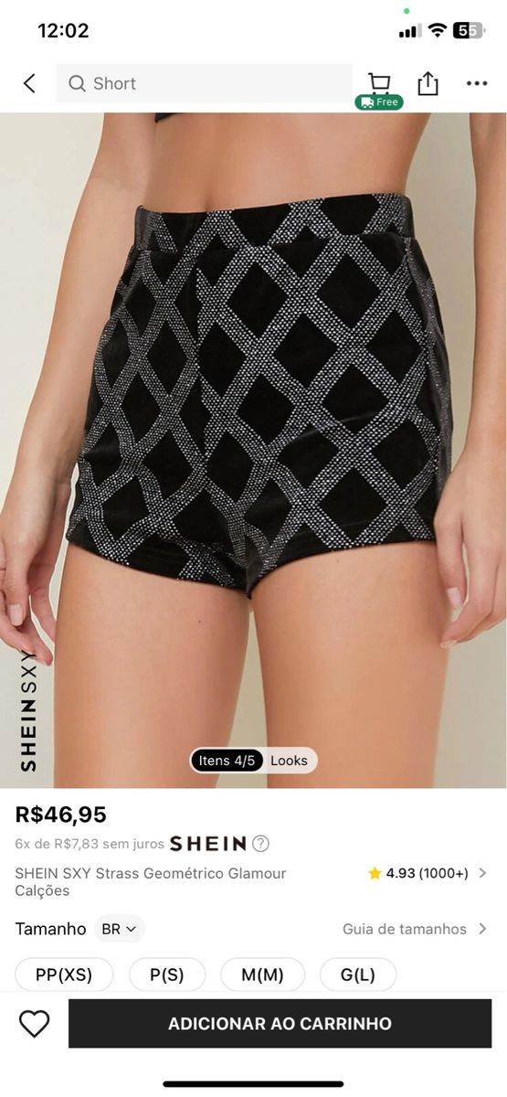 Short Preto de Brilho Shein | Shorts Feminino Shein Usado 95251953 | enjoei