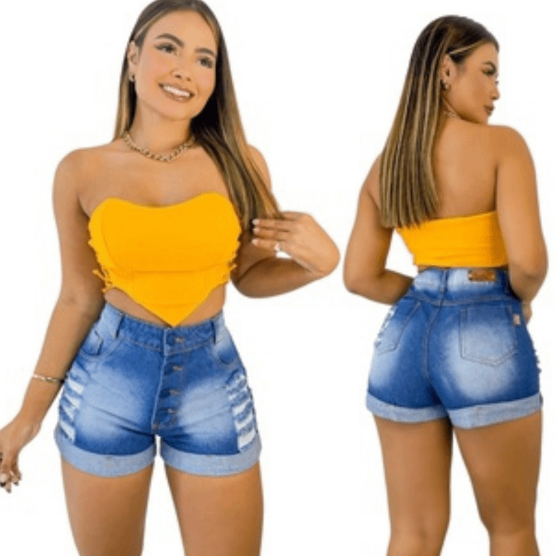 Short Feminino Jeans Short Curto Jeans Rasgado Feminino da Moda Sku 291124, Shorts Feminino Nunca Usado 84853660