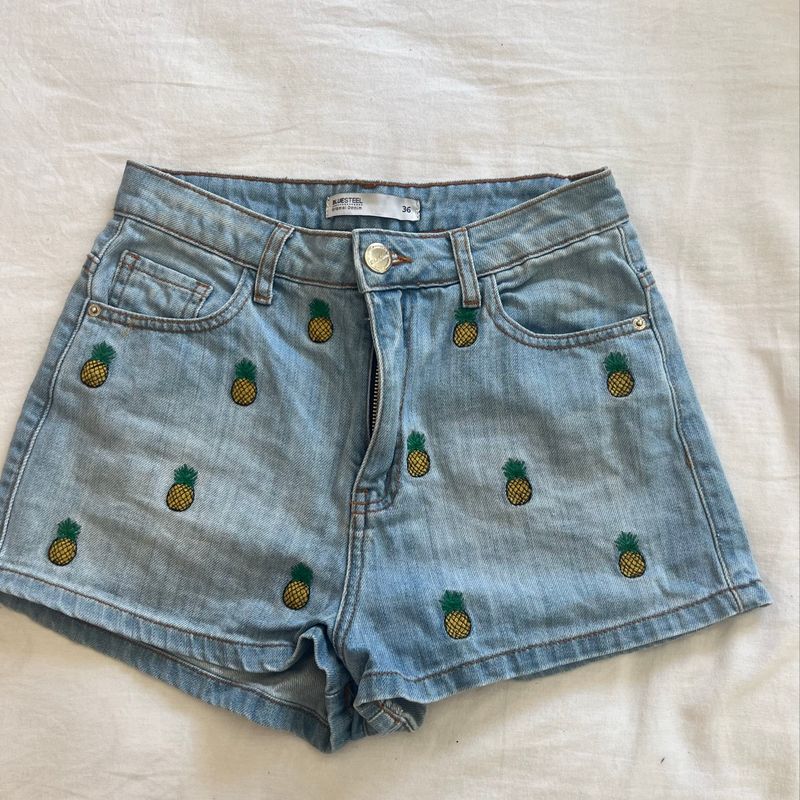 Short Jeans Bluesteel Estampa de Abacaxi Tipo Farm