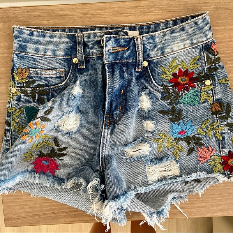 Short Jeans Bordado Intuição Usado 96289046 enjoei