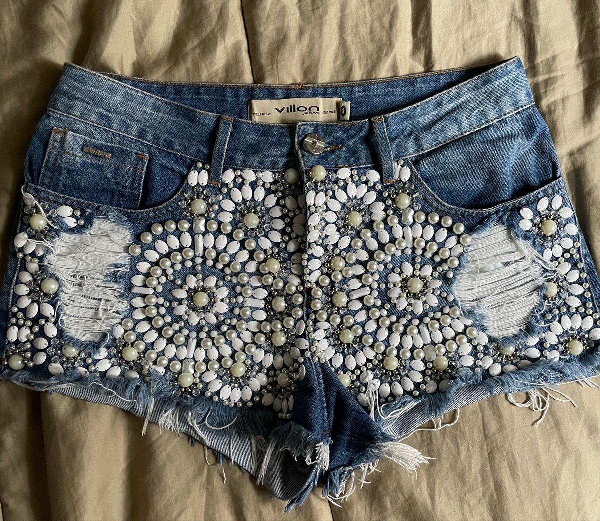 Shorts jeans bordados store com pedrarias comprar